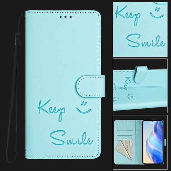 For Ulefone Note 14 Smile Embossing RFID Leather Phone Case(Mint Green)