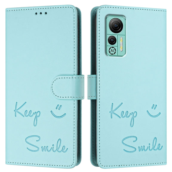 For Ulefone Note 14 Smile Embossing RFID Leather Phone Case(Mint Green)