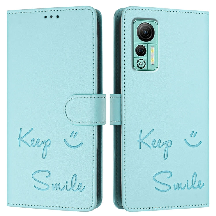 For Ulefone Note 14 Smile Embossing RFID Leather Phone Case(Mint Green)
