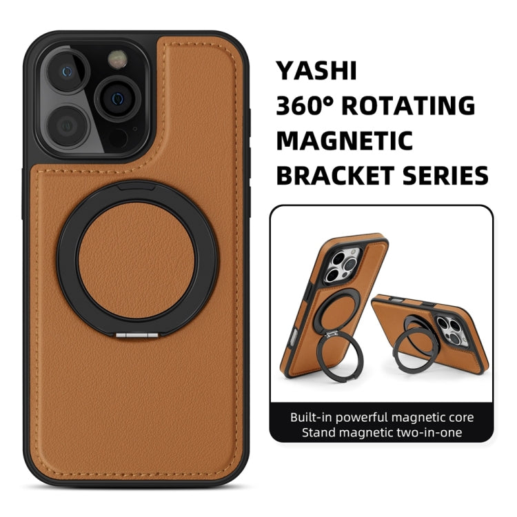 For iPhone 16 Yashi 360 Degree Rotating MagSafe Holder Phone Case(Brown)