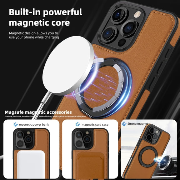 For iPhone 16 Yashi 360 Degree Rotating MagSafe Holder Phone Case(Brown)