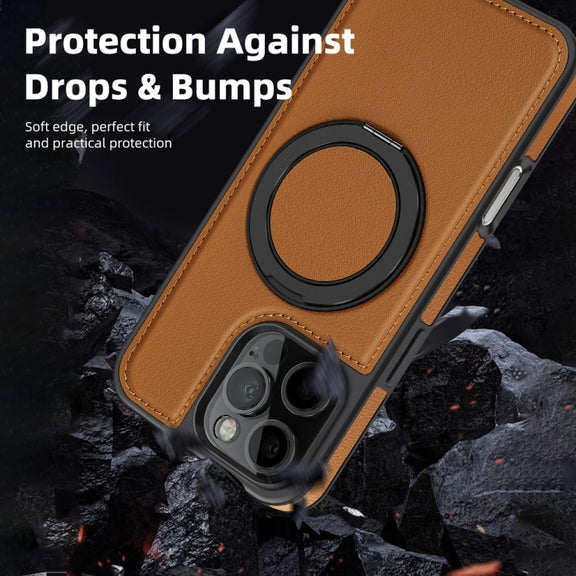 For iPhone 16 Yashi 360 Degree Rotating MagSafe Holder Phone Case(Brown)