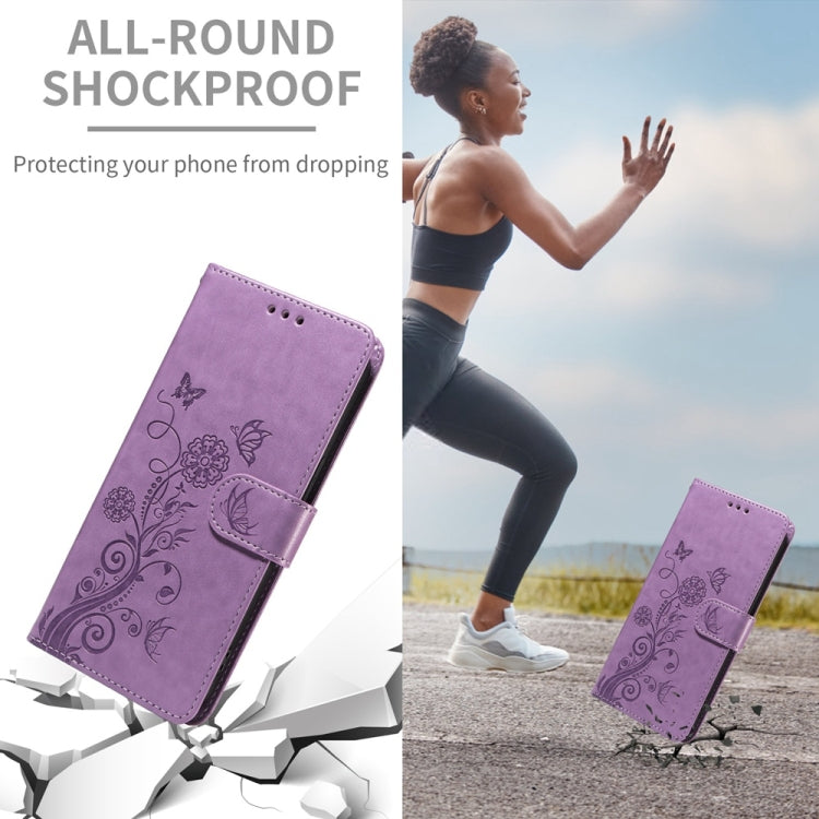 For Samsung Galaxy S25 5G Embossed Butterfly Flowers Leather Phone Case(Purple)