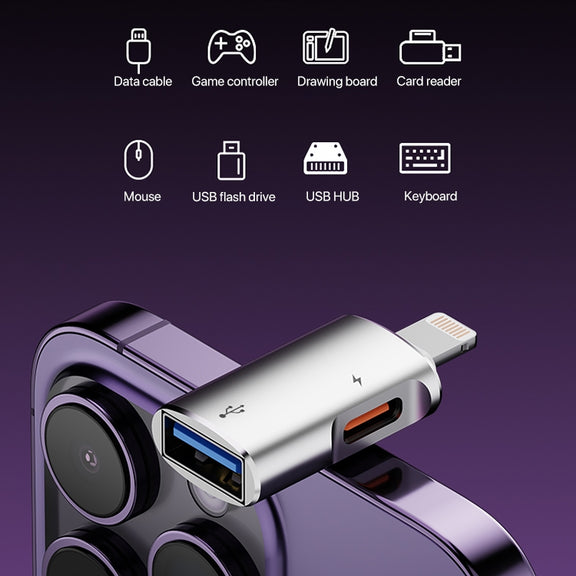 8 Pin to USB, USB-C / Type-C OTG Adapter(Silver)