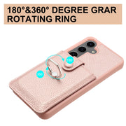 For Samsung Galaxy S25+ 5G Litchi Texture Drawing Card Bag Ring Holder Phone Case(Rose Gold)