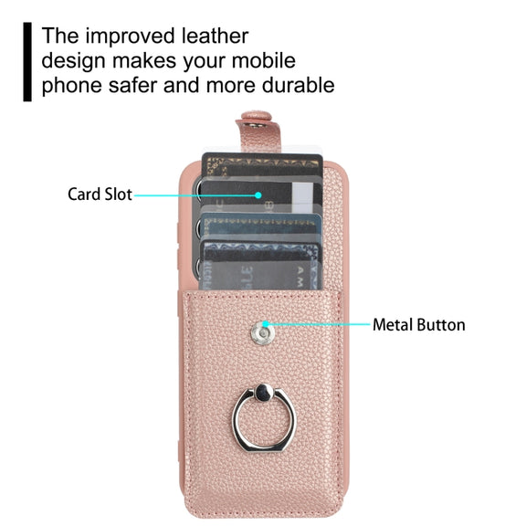 For Samsung Galaxy S25+ 5G Litchi Texture Drawing Card Bag Ring Holder Phone Case(Rose Gold)