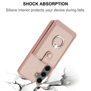 For Samsung Galaxy S25+ 5G Litchi Texture Drawing Card Bag Ring Holder Phone Case(Rose Gold)