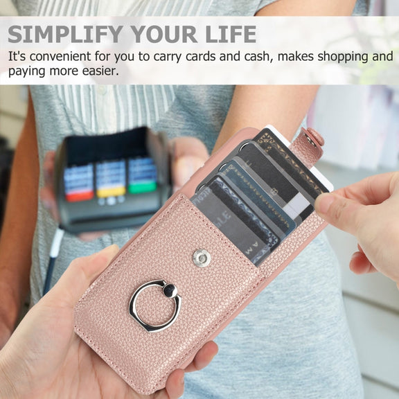 For Samsung Galaxy S25+ 5G Litchi Texture Drawing Card Bag Ring Holder Phone Case(Rose Gold)