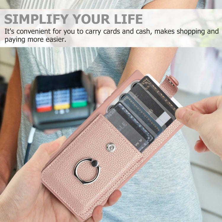 For Samsung Galaxy S25 Ultra 5G Litchi Texture Drawing Card Bag Ring Holder Phone Case(Brown)