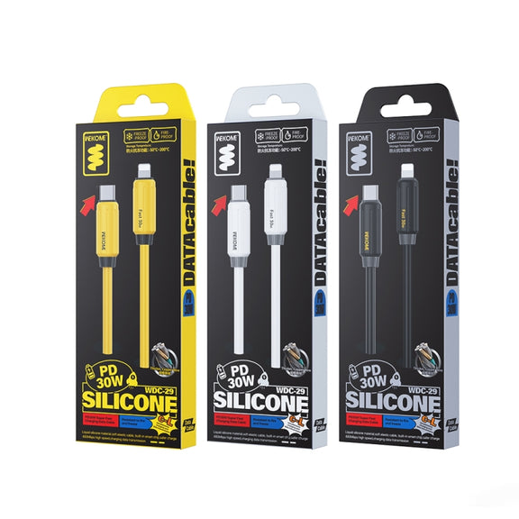 WK WDC-29 Elastic Genuine Silicone 1m PD30W Type-C to 8 Pin Fast Charging Data Cable(Yellow)