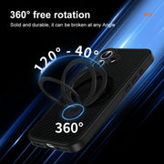 For iPhone 16 Pro Max Carbon Fiber MagSafe 360 Degree Rotating Holder Phone Case(Black)