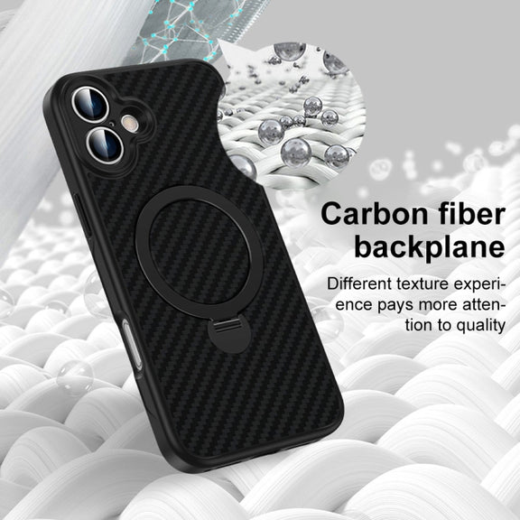 For iPhone 16 Pro Carbon Fiber MagSafe 360 Degree Rotating Holder Phone Case(Black)