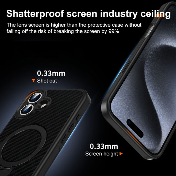 For iPhone 16 Pro Max Carbon Fiber MagSafe 360 Degree Rotating Holder Phone Case(Black)