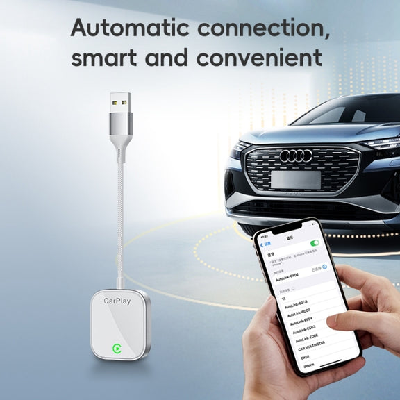 USB, USB-C / Type-C Dual Interface Wired to Wireless Car CarPlay Box Adapter for iPhone(Black)