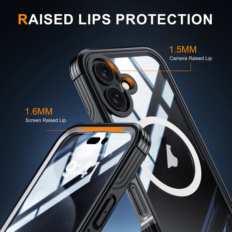 For iPhone 16 RedPepper Tempered Glass MagSafe Phone Case(Black Grey)
