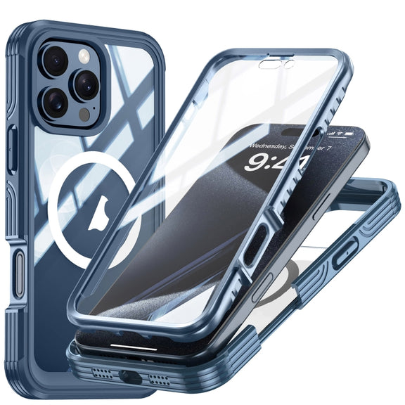 For iPhone 16 Pro RedPepper Tempered Glass MagSafe Phone Case(Dark Blue)