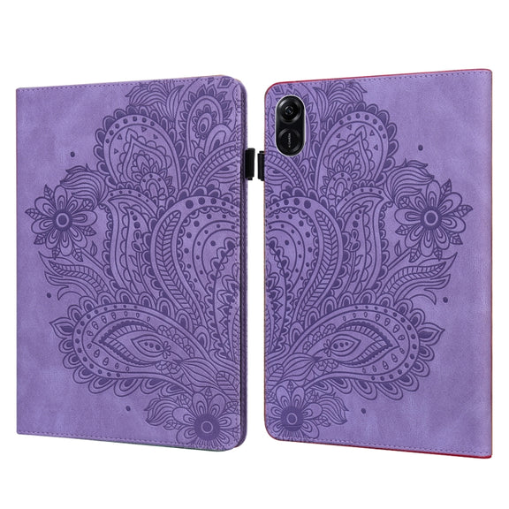 For Honor Pad X9 Peacock Embossed Pattern Leather Tablet Case(Purple)