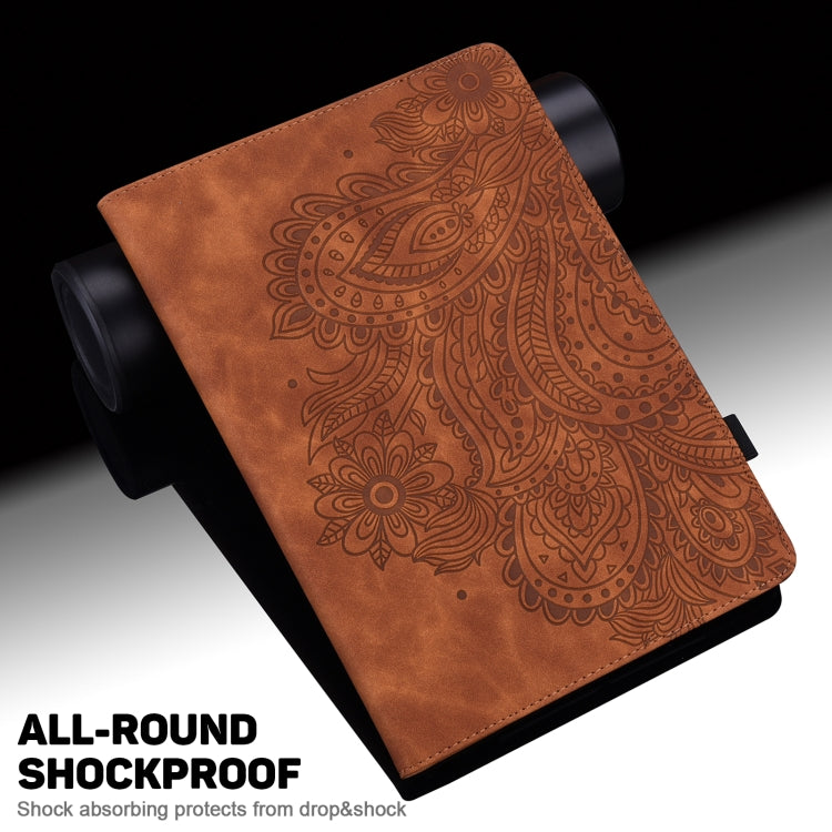 For Honor Pad X9 Peacock Embossed Pattern Leather Tablet Case(Brown)