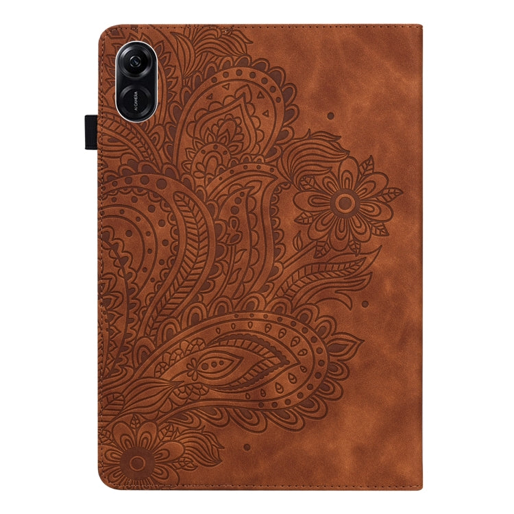 For Honor Pad X9 Peacock Embossed Pattern Leather Tablet Case(Brown)