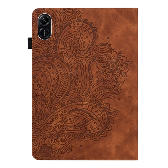 For Honor Pad X9 Peacock Embossed Pattern Leather Tablet Case(Brown)