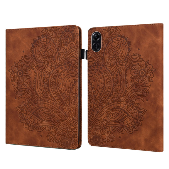 For Honor Pad X9 Peacock Embossed Pattern Leather Tablet Case(Brown)