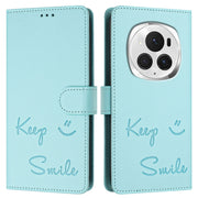 For Honor Magic6 Pro 5G Global Smile Embossing RFID Leather Phone Case(Mint Green)