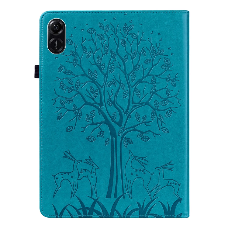 For Honor Pad X9 Tree & Deer Embossed Leather Tablet Case(Blue)