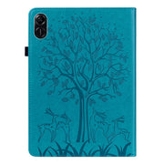 For Honor Pad X9 Tree & Deer Embossed Leather Tablet Case(Blue)