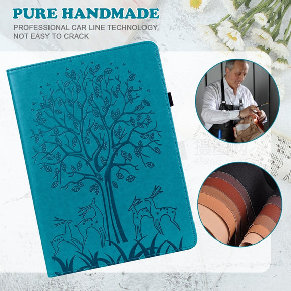 For Honor Pad X9 Tree & Deer Embossed Leather Tablet Case(Blue)