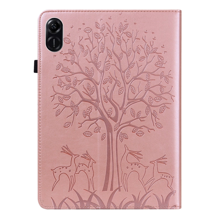 For Honor Pad X9 Tree & Deer Embossed Leather Tablet Case(Pink)