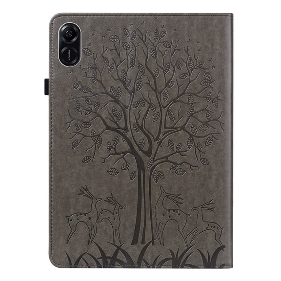 For Honor Pad X9 Tree & Deer Embossed Leather Tablet Case(Grey)