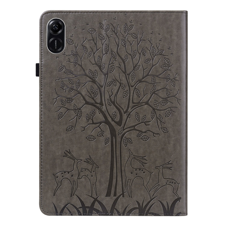 For Honor Pad X9 Tree & Deer Embossed Leather Tablet Case(Grey)