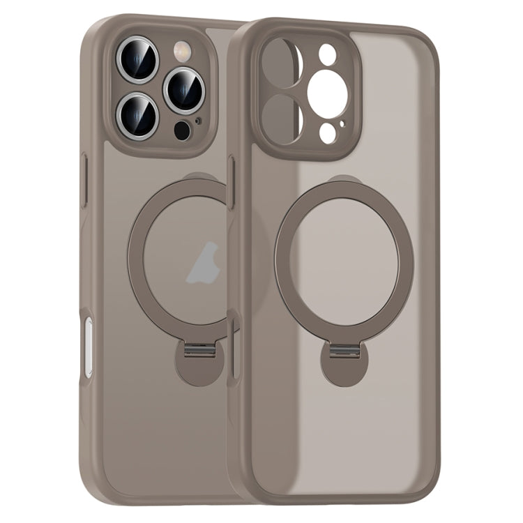 For iPhone 16 Pro Matte Texture 360 Degree Rotary Tone Holder MagSafe Phone Case(Titanium Gold)