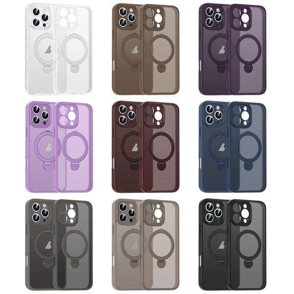 For iPhone 16 Pro Matte Texture 360 Degree Rotary Tone Holder MagSafe Phone Case(Plum Red)