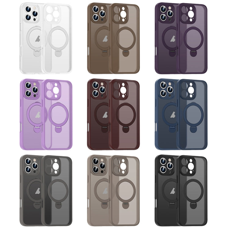 For iPhone 16 Plus Matte Texture 360 Degree Rotary Tone Holder MagSafe Phone Case(Dark Blue)