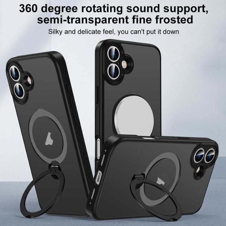 For iPhone 16 Pro Matte Texture 360 Degree Rotary Tone Holder MagSafe Phone Case(Transparent)