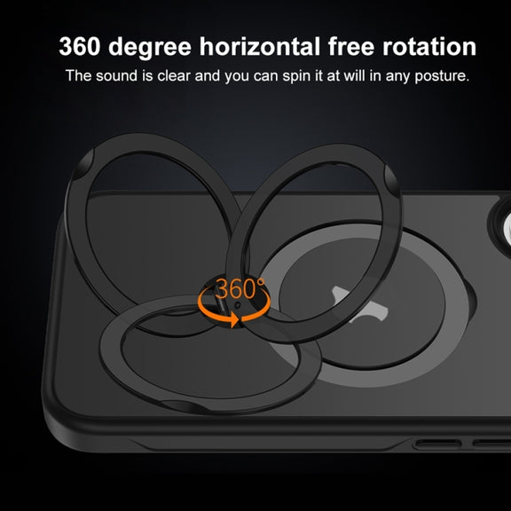 For iPhone 16 Pro Matte Texture 360 Degree Rotary Tone Holder MagSafe Phone Case(Transparent)