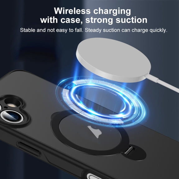 For iPhone 16 Pro Max Matte Texture 360 Degree Rotary Tone Holder MagSafe Phone Case(Dark Blue)