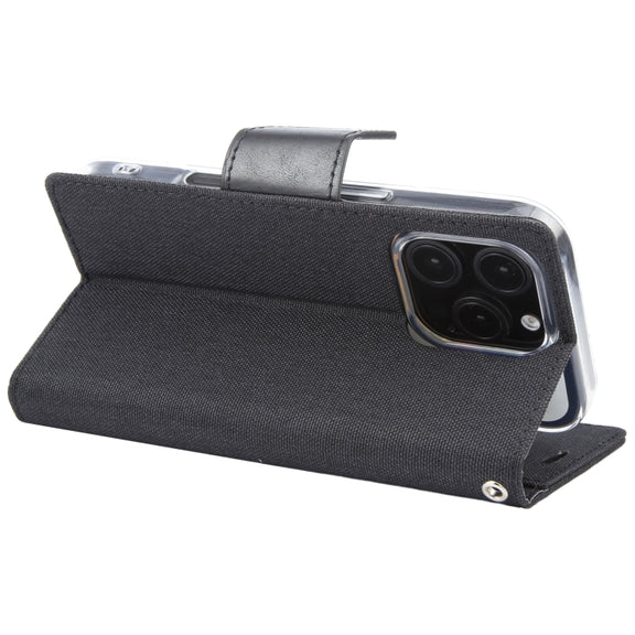 For iPhone 16 Pro Max GOOSPERY CANVAS DIARY Fabric Texture Flip Leather Phone Case(Black)
