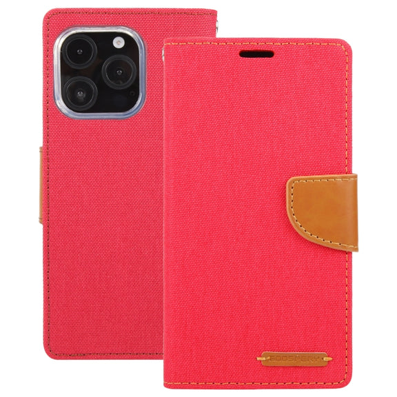 For iPhone 16 Pro Max GOOSPERY CANVAS DIARY Fabric Texture Flip Leather Phone Case(Red)