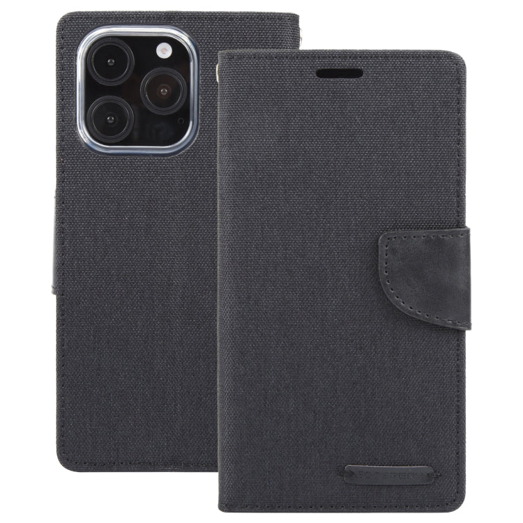 For iPhone 16 Pro GOOSPERY CANVAS DIARY Fabric Texture Flip Leather Phone Case(Black)