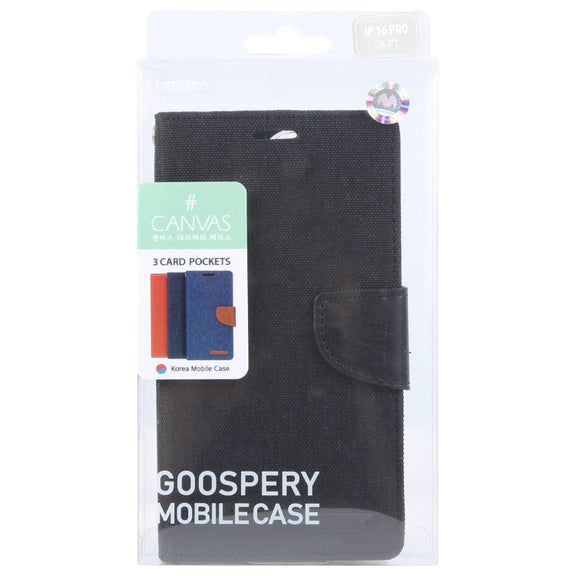 For iPhone 16 Pro GOOSPERY CANVAS DIARY Fabric Texture Flip Leather Phone Case(Black)