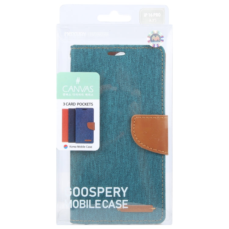 For iPhone 16 Pro GOOSPERY CANVAS DIARY Fabric Texture Flip Leather Phone Case(Green)