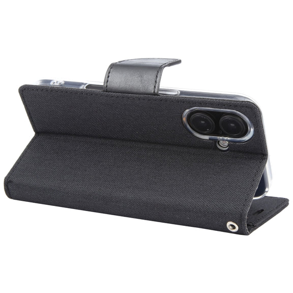 For iPhone 16 Plus GOOSPERY CANVAS DIARY Fabric Texture Flip Leather Phone Case(Black)