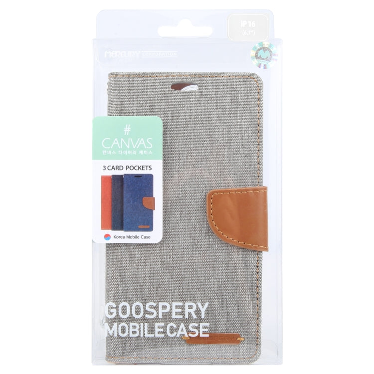 For iPhone 16 Plus GOOSPERY CANVAS DIARY Fabric Texture Flip Leather Phone Case(Grey)