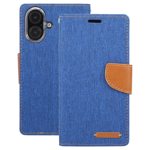 For iPhone 16 Plus GOOSPERY CANVAS DIARY Fabric Texture Flip Leather Phone Case(Blue)
