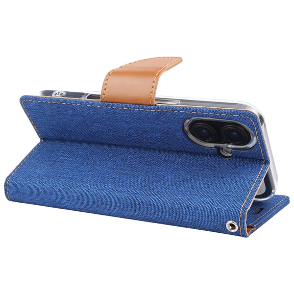 For iPhone 16 Plus GOOSPERY CANVAS DIARY Fabric Texture Flip Leather Phone Case(Blue)