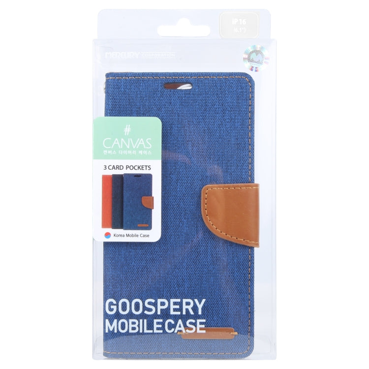 For iPhone 16 Plus GOOSPERY CANVAS DIARY Fabric Texture Flip Leather Phone Case(Blue)