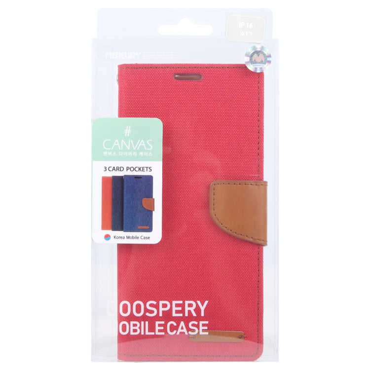 For iPhone 16 Plus GOOSPERY CANVAS DIARY Fabric Texture Flip Leather Phone Case(Red)