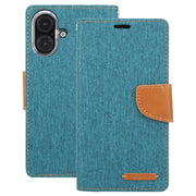 For iPhone 16 GOOSPERY CANVAS DIARY Fabric Texture Flip Leather Phone Case(Green)